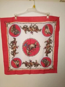 Vintage Western Cowboy Rodeo Print Bandana Square Red Deadstock New Old Stock - Picture 1 of 8