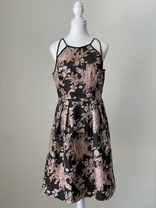 Adrianna Papell Dress Size 12 NWT Black Gold Pink Knee Length Formal Evening - Picture 1 of 14
