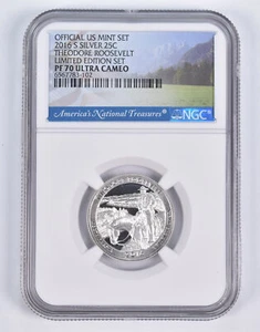 2016-S Silver PF70 ANT Theodore Roosevelt Quarter Limited Edition NGC - Picture 1 of 5