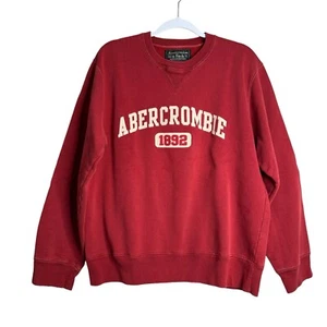 Abercrombie & Fitch Crewneck Mens Vintage Heavyweight Red Logo Sweatshirt M - Picture 1 of 5