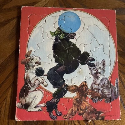 Vintage Saalfield Animals Frame Tray Puzzle Dogs & Cat 1950s Collectible Toy (C) - Image 1 of 4
