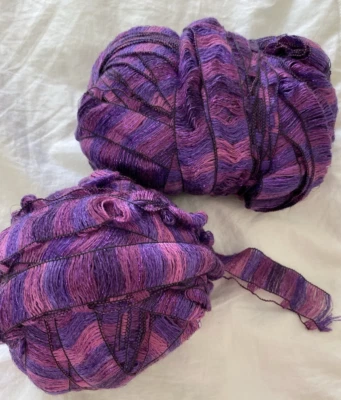 2 Red Heart Boutique Sasha Ribbon Yarn #6 Super Bulky 30yd 100g Purple - Image 1 of 2