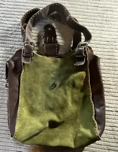 Carla Mancini Italienische Leder Kalbshaar Schultertasche Tasche Grün Vintage - Bild 1 von 10