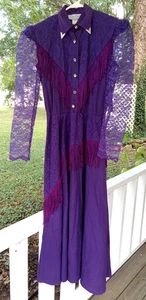 3/4 Lilia Guilty Womens Western Fringe Lace Western Rodeo Dress 80’s Vintage USA - Picture 1 of 11
