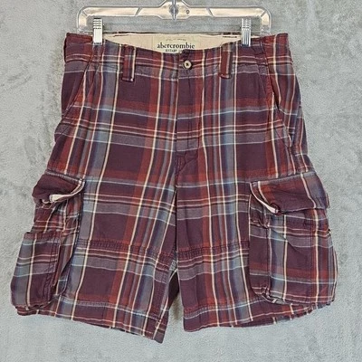 Pantalones Cortos Carga Vintage Abercrombie & Fitch Juveniles 16 Rojo Cuadros Peso Pesado Y2K Años 90 Foto 1 de 4