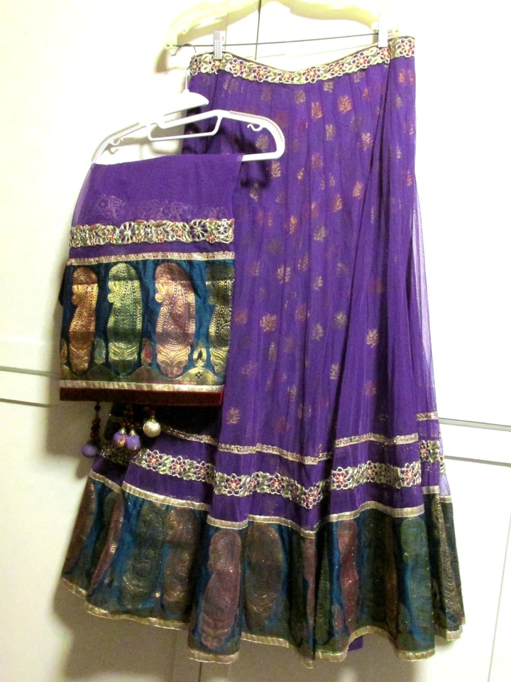 Indian 2 pc - Lehenga 3 Layer Purple Skirt & Matching Dupatta - Waist 36", L=40" - Image 1 of 4