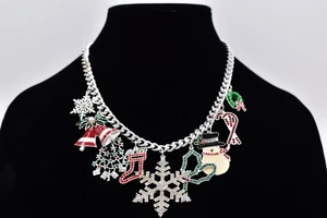 Vintage Weihnachten Charm Halsband Halskette Kristall Schneeflocke Weihnachtsbaum 90er BinBN - Bild 1 von 12