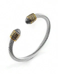 Elegant Silver Twisted Cable Two Tone Womens Bangle Bracelet One Size - Picture 1 of 6