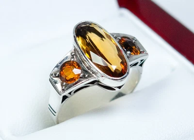 830 Argento - Antico Art Deco Anello - Naturale Citrine - Immagine 1 di 4