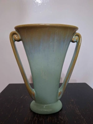 Fulper Art Pottery Vase: Jade Flambe Crystalline, Aqua Green, Two-Handled - Image 1 of 4
