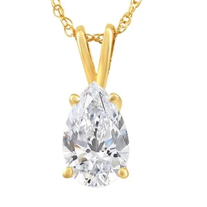 Certified 1 - 4Ct Pear Solitaire Pendant 14k Gold Women's 18" Necklace Lab Grown - Picture 1 of 9