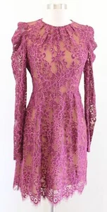 Michael Kors Scalloped Corded Floral Lace Party Dress Size 2 Puff Sleeve Pink - Picture 1 of 10