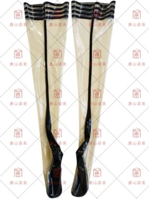 541 Medias de látex hasta el muslo con adornos medias largas de látex hechas a medida 0,4 mm Foto 1 de 4