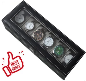 Watch Box Case Organizer 6 Slots Watches Holder Jewelry Storage Display Gift US - Picture 1 of 9