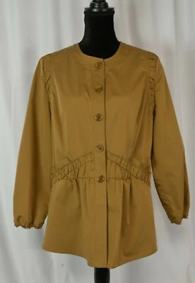 Chaqueta ligera con botones Yansi Fugel para mujer talla grande algodón mostaza informal Foto 1 de 4