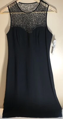 JONES NEW YORK Little Black DRESS Beaded Sheer Upper Size 8P Elegant Sheath - Image 1 of 4