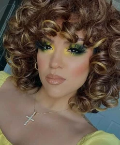 Short Curly Wigs for Black Women Big Curly Wig with Bangs Synthetic Hair Natural - Picture 1 of 8