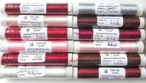 12 Flat Silk Thread, Japanese Embroidery Center, Red Pink Gray White Made Japan - Picture 1 of 5