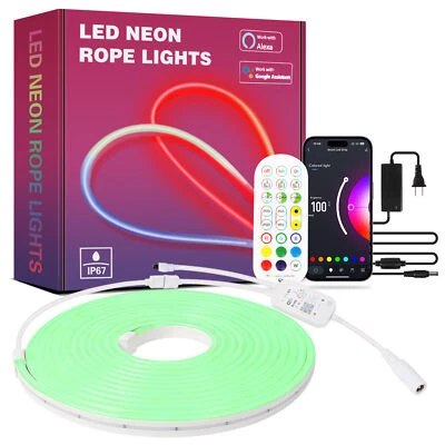 16.4ft 12V RGB LED Neon Rope Lights with Music Sync Timer App/Remote Control US - Image 1 of 4