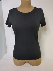 H&M Black Stretch T-shirt Size M Solid Black Short Sleeve T Shirt Rock Gothic - Picture 1 of 16