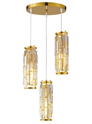 3 Light Pendant Light Chandelier Gold Finish Clear Glass For Ceiling Fixture - Image 1 of 4