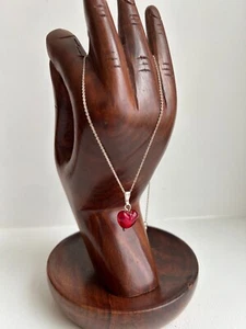 Murano? Glass Handcrafted Red Puffy Heart Pendant & 925 Sterling Necklace ITALY - Picture 1 of 9