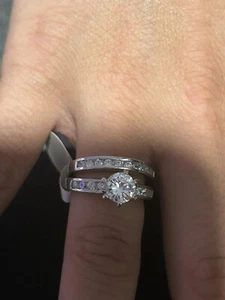 925 sterling silver ring women Engagement Ring Double Band - Picture 1 of 3