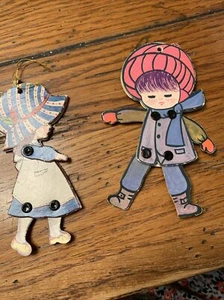 VINTAGE MADE IN JAPAN CARDBOARD JOINTED SNOW Kids XMAS ORNAMENT - Picture 1 of 10