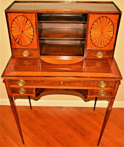 Antique Federal Sheraton Georgian Hepplewhite Inlaid Writing Desk Cabinet Table Cover