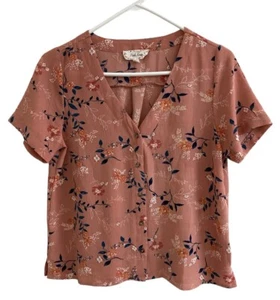 Blusa Rosa Botón Manga Corta Con Estampado Floral Camisa Talla Pequeña - Imagen 1 de 5