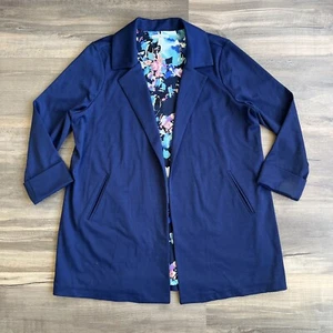 Dana Bachman Women’s Open Front Long Blazer Jacket Lined Blue XL - Picture 1 of 13