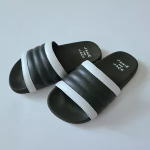 Janie and Jack 9 Boys 2021 Summer Black/White Leather Slides Sandals BA1-4 - Picture 1 of 4