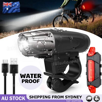 Waterproof Rechargeable LED Bike Bicycle Light USB Cycle Front Back Headlight AU - image 1 of 4
