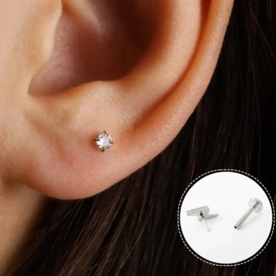 Threadless Push Pin Labret Stud • Gold Titanium 20g very tiny Tragus stud • - Image 1 of 4
