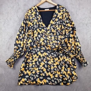 Coco Willow Womens Wrap Dress L Long Sleeve 100% Linen Gold Leaf - Picture 1 of 11