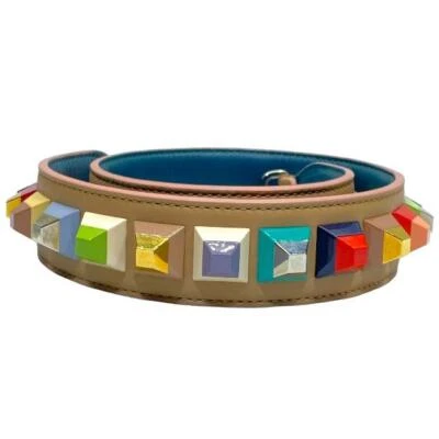 FENDI Correa de Hombro Larga Accesorio Tachuela Cuero Marrón Multicolor 90cm Foto 1 de 4