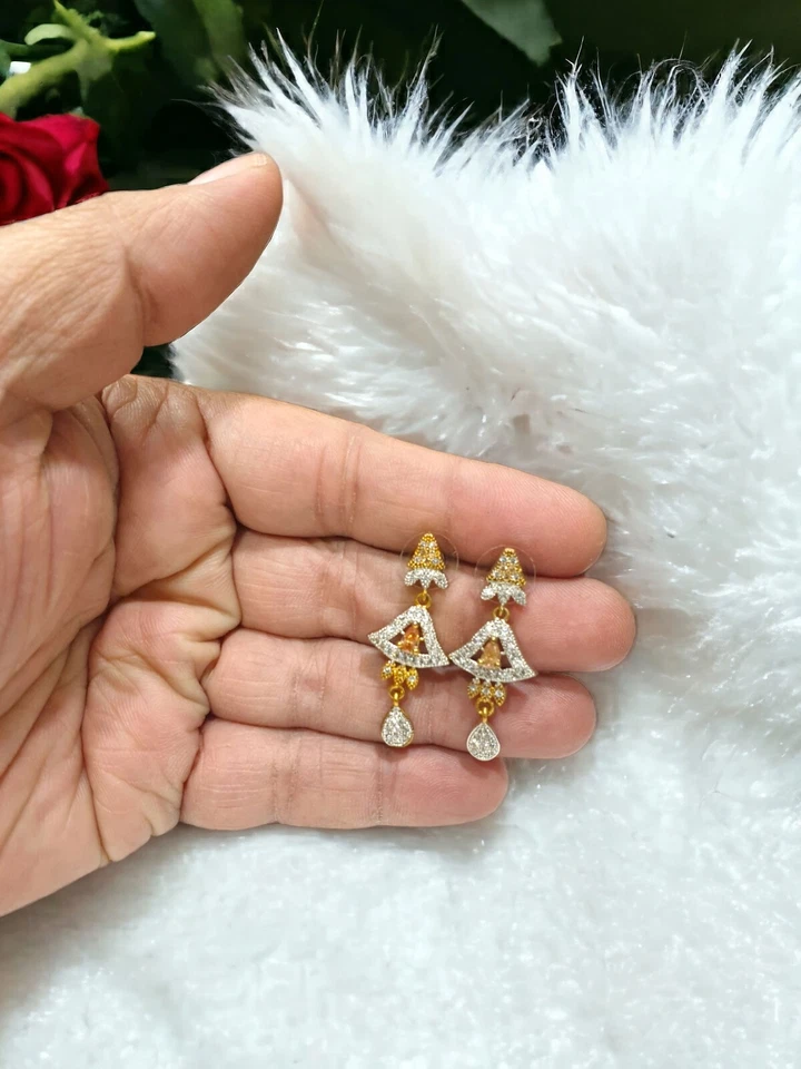 Conjunto nupcial étnico indio Bollywood pendientes de perlas enchapados en oro blanco joyería AD Foto 1 de 1