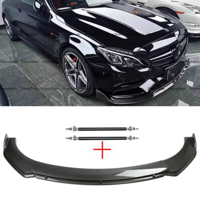 For Mercedes-Benz A200 A220 A250 Front Bumper Lip Spoiler + Strut Rods Carbon  - Image 1 of 4