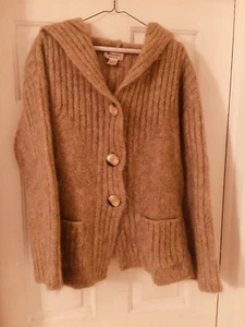 MAGLIONE CARDIGAN DONNA GRIGIO MOHAIR CON CAPPUCCIO TAGLIA M MADE IN ITALY - Foto 1 di 2