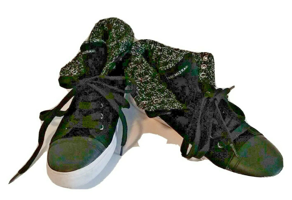 Zapatillas plegables Isaac Mizrahi para mujer talla 9,5 negras/blancas tejidas/cordones de tela Foto 1 de 4