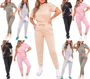Womens Short Ruched Sleeve Crew Neck Top & Bottom 2 Pcs Loungewear Set Tracksuit - Picture 1 of 11