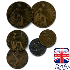 Collection of BRITISH 1912 GEORGE V coins, 113 Years Old! - Picture 1 of 2