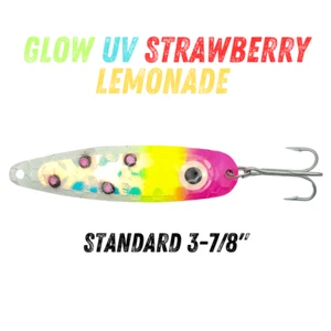 Glow UV Strawberry Trolling Spoon for Fishing and Targets SALMON TROUT WALLEYE - Picture 1 of 2