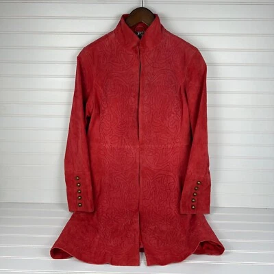 Abrigo de cuero rojo Live a Little vintage con costuras detalladas talla M hasta el muslo Foto 1 de 4