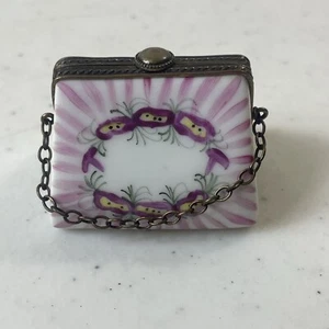 Vintage Limoges France Hand Painted Floral Design Purse/Trinket Box - Picture 1 of 4