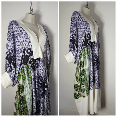 New rare Handmade One Off Indian SILK & French LINEN Kaftan Dress DESIGN - Image 1 of 4