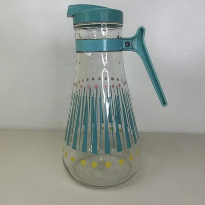 Jarra atómica vintage E‐Z Pour años 50 mediados de siglo jarra de vidrio moderna tapa verde azulado Foto 1 de 4