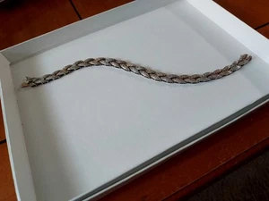 Vintage Sterling Silver with Rose Gold Diamond Bracelet 8 " V Link  - Picture 1 of 10