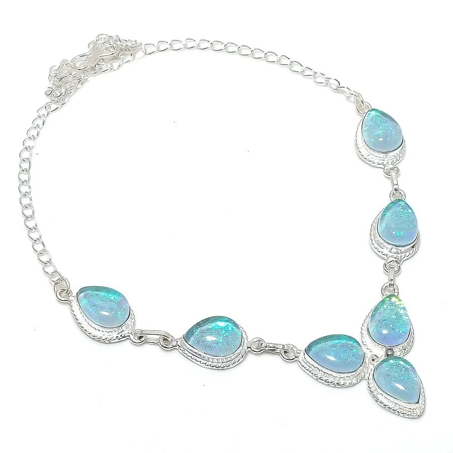 Ожерелье ювелирное ручной работы из стерлингового серебра 925 пробы с тройным опалом размер 18 дюймов - Изображение 1 из 1