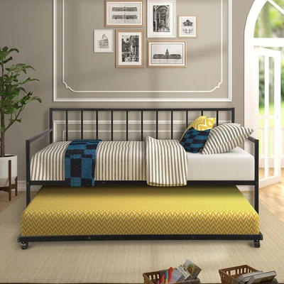 Merax Twin-size Metal Daybed with Trundle and Built-in Black Twin - Image 1 of 4